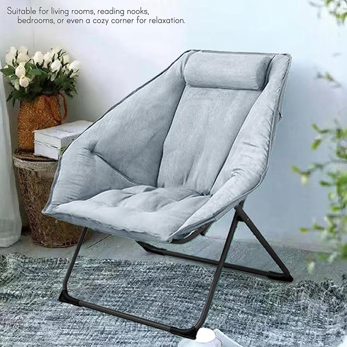 Hexagon Foldable Living Room Chair Saucer Chair for Adults Comfy Bedroom Lounge Chair Moon Chair Lazy Folding Chair for Dorm Rooms (Chair-Grey)