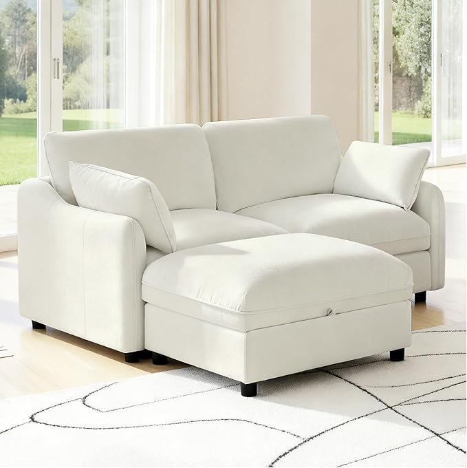 79 Cloud Sectional Couches for Living RoomL Shaped Oversized Modular Modern Linen Sofa with 1 Movable Ottoman3 Deep Seat with 2 Throw PillowsWarm White
