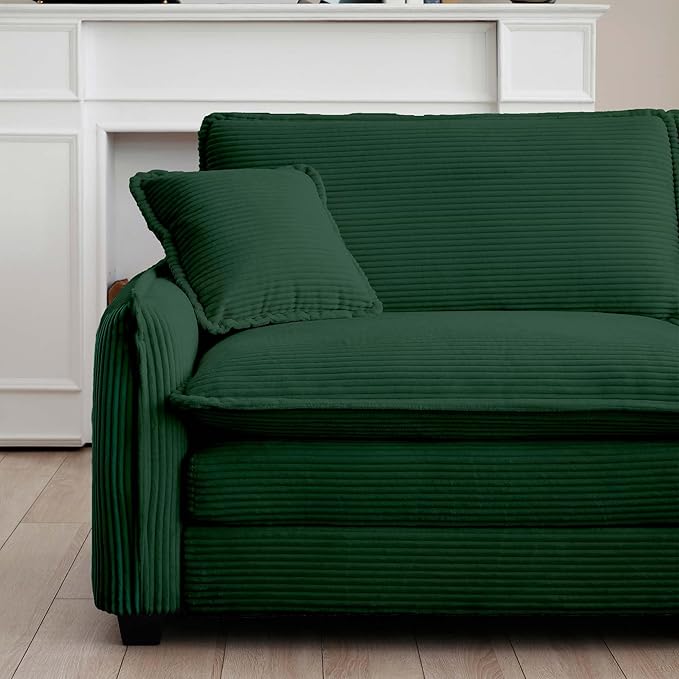 115.34 Modular Sectional Couch 3 Seat Extra Deep Corduroy Sofa with 2 Arm Pillows and 3 Throw Pillows Modern Upholstered Comfy Couches for Living Room Bedroom Office Apartment Green