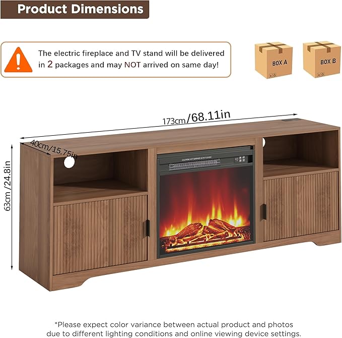 Fireplace TV Stand for Television up to 80 InchEntertainment Center with Adjustable ShelfMid-Century Modern Fluted TV Stand with 23 Electric FireplaceMedia Console for Living RoomBedroom