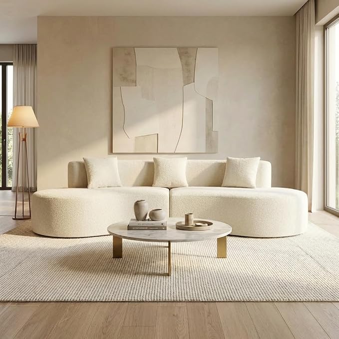 Curved Sofa Half Moon Sofa Modular Cloud Boneless Couch with Deep Seat Modern 4 Seat Compressed Sectional Sofa for Living Room Office &amp Apartment No Assembly Required Cream White
