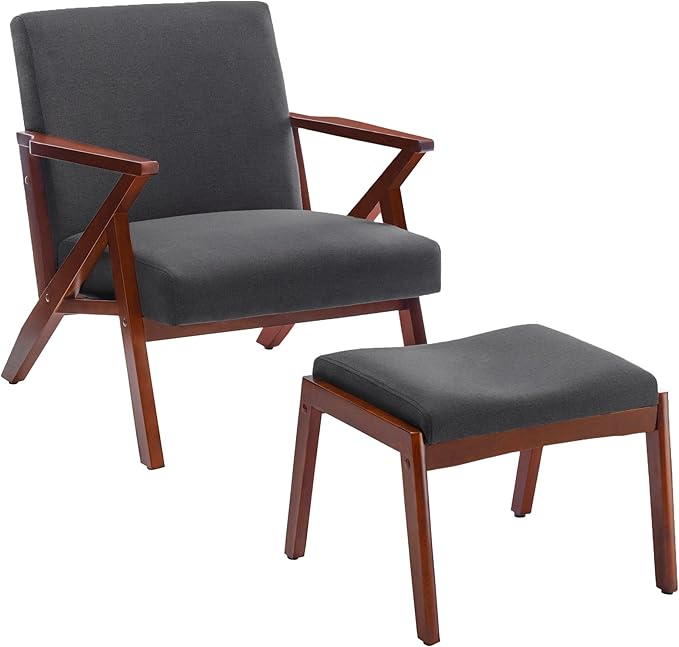 Convenience Concepts Take a Cliff Accent Armchair and Ottoman Set 28.5 - Mid-Century Modern Lounge Chair with Foot Stool Set for Living Room Office Dark Gray Fabric