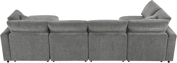 130-Inch Sectional Modular Cloud Sofa Couch Oversized 6 Seat Upholstered Chenille U Shaped Sofa Couches with Movable Ottoman 2 Throw Pillows for Living RoomOffice