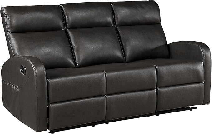 Lexicon Manual Reclining Sofa Faux Leather Recliner Sofa Wall Hugger Track Arms Magazine Pockets Manual Dual Recliners Couch for Living Room/Office/Apartment Easy Assembly Espresso