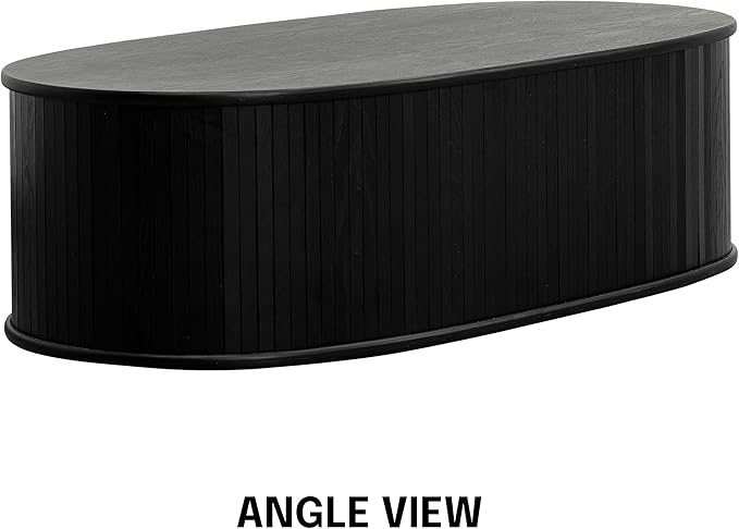 NTC Stream Coffee Table Modern Oval Wooden Center Table with Vertical Groove Design Stylish Living Room Decor Contemporary Minimalist Style for Home and Office Easy Assembly - Burnt Black