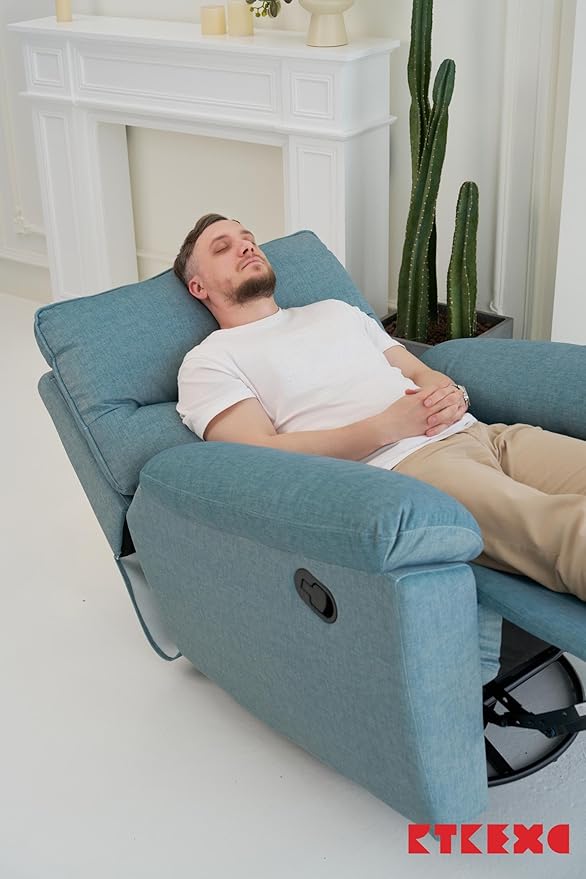 Reclining Sofa Rocking Recliner Chair Manual Adjustable 360 Swivel with Ergonomics Overstuffed Lumbar Arm Support Natural Fabric Surface Made for Living Room Bedroom Nursery Turquoise