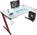 Homall Gaming Computer Desk with Carbon Fiber Surface Gaming Table Z Shaped Pc Home Office with Cup Holder&ampHeadphone Hook(44 in White)