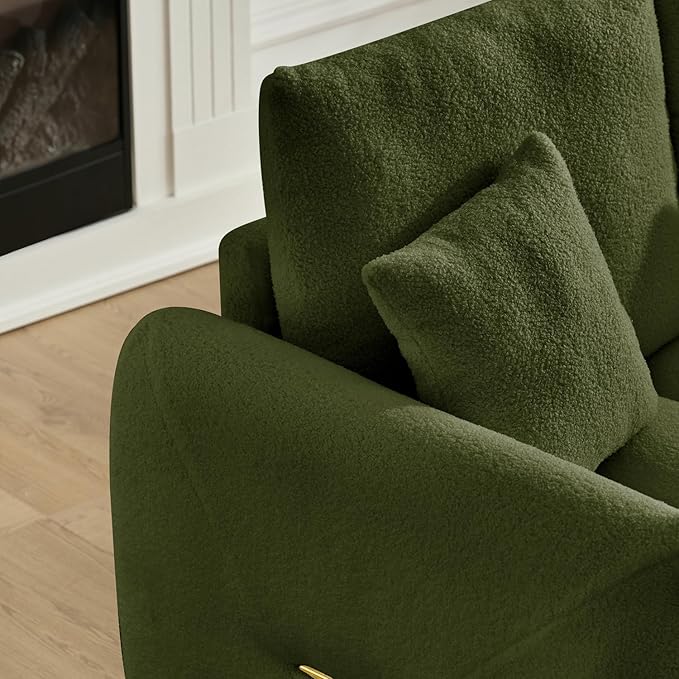 Green Oversized Armchair Teddy Cloud Sofa Couch Comfy Upholstered Sherpa Couch with Pillow Modern Deep Seat Single Accent Chair for Living Room Bedroom Office Apartment (Green)