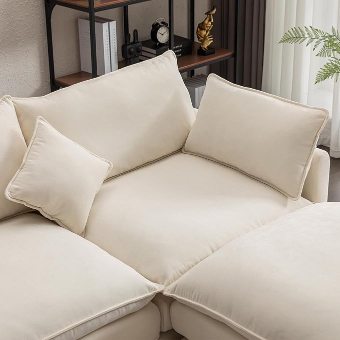 kevinplus 101'' Modular Sectional Sofa Couch L-Shaped with Convertible Ottoman for Living Room Modern Contemporary 3-Seat Fabric Sofa Couch Thick Cushion Beige