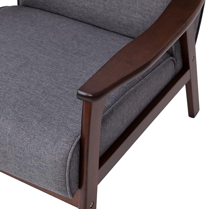Flash Furniture Langston Commercial Mid Century Modern Chair - Gray Faux Linen Upholstery - Walnut Finish Wooden Frame and Arms - Extra Supportive Sinuous Springs