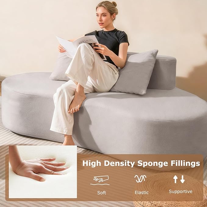 Giantex 78.5 Sofa Couch Upholstered Loveseat with 2 Cozy Pillows Low Backrest &amp Padded Seat Anti-Slip Bottom No Assembly Modern Floor Couch for Living Room Bedroom (Gray)