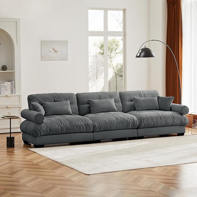 130 Modular Sectional Sofa Oversized 3-Seater Couch with Pillows Comfy Velvet Fluffy Cloud Couch Deep Seat Sofas Couches for Living Room