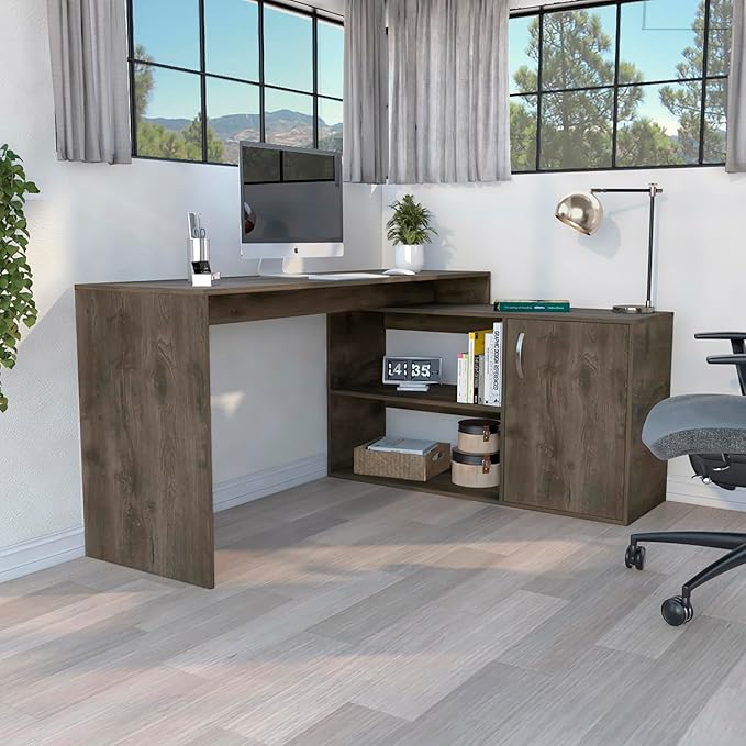 L-Shaped Desk with Storage Dark Brown - Spacious Workspace for Home Office