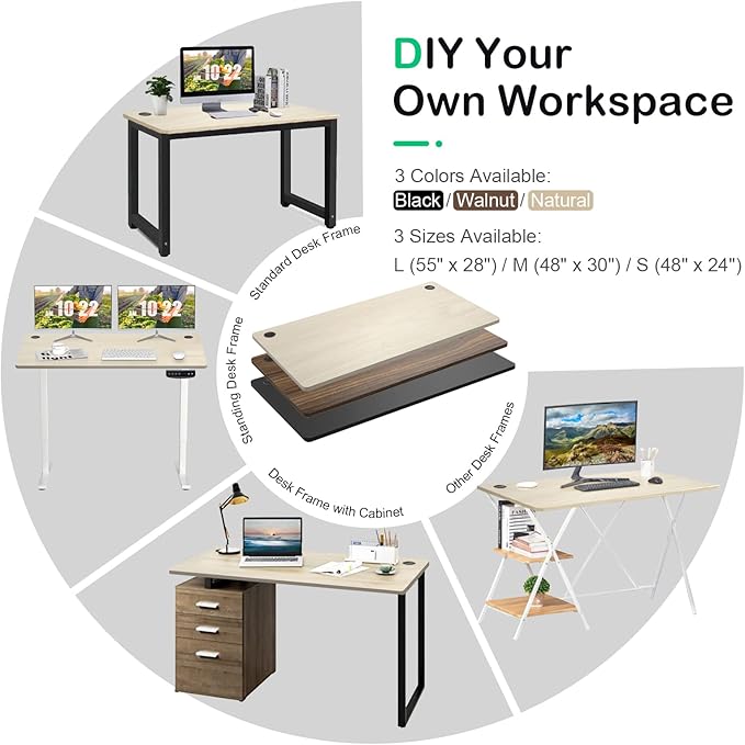COSTWAY 48 x 24 Universal Table Top Solid One-Piece Wood Desktop for Standard &amp Height Adjustable Desk Frame Rectangular DIY Home Office Countertop(Table Top only) (Natural 48 x 24)