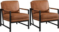 Yaheetech PU Leather Armchairs Retro Leisure Accent Chair with Extra Soft Padded and Cushion 105 Degree Slant Back Modern Reading Arm Chair for Living Room/Office/Bedroom/Study 2pcs Light Brown