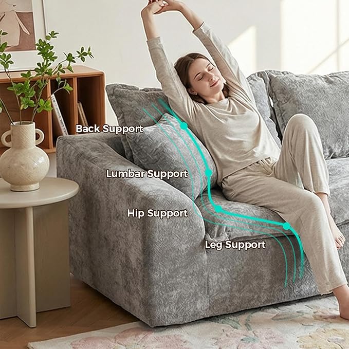 103”Modular Sectional SofaUpholstered Boneless Couch for Living Room BedroomModern Modular L-Shaped Chaise CouchCloud Sectional Sofa with Deep Seat (Light GrayLeft Facing Chaise)