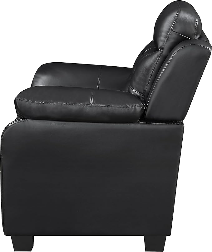 Coaster Home Furnishings - Finley - Leatherette - Upholstered Tufted Loveseat with Flared Armrest and Tapered Legs - Living Room - Black - 506552