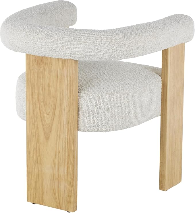 Deco 79 Polyester Living Room Accent Chair Curved Back Mid Century Modern Round Boucle Side Chair with Light Brown Wood Frame Corner Chair 27 x 23 x 28 Cream