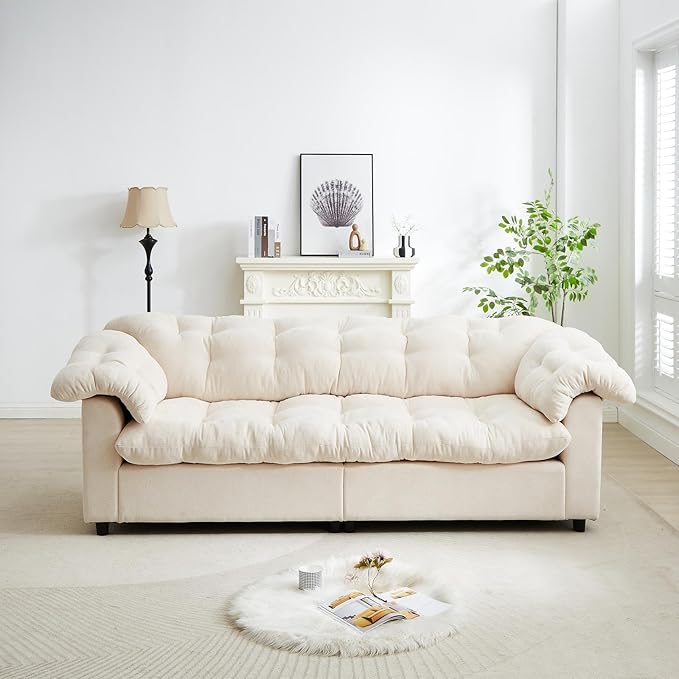 99.2 Cloud Couch Sofa for Living Room 3-Seater Oversized Couches with Thickened Armrests Plush Chenille Fabric &amp Deep Seat Cushions Sofa Modern Comfy Couches for Bedroom Office (White)