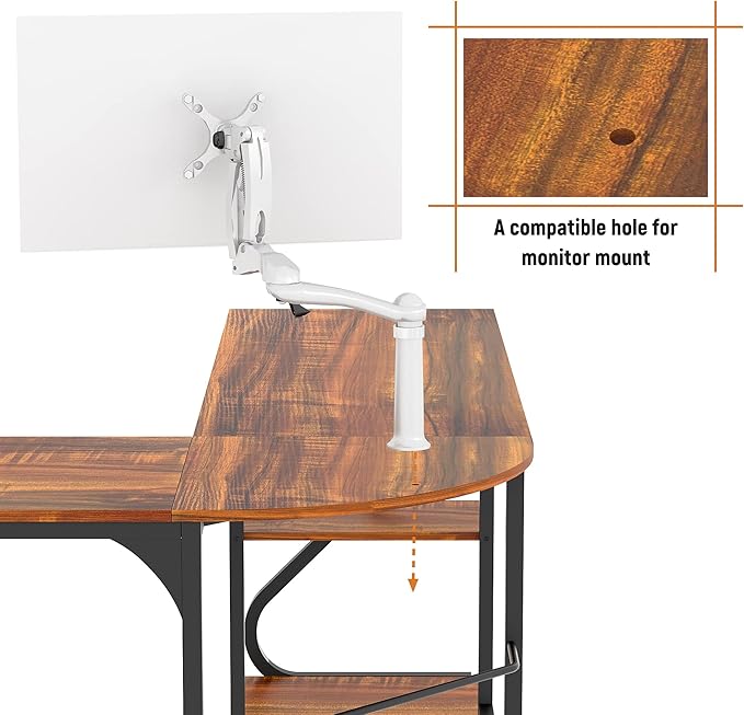Weehom Reversible L Shaped Desk with Shelves Large Corner Computer Desk Gaming Desks for Home Office Writing Workstation Wooden TableRustic Brown