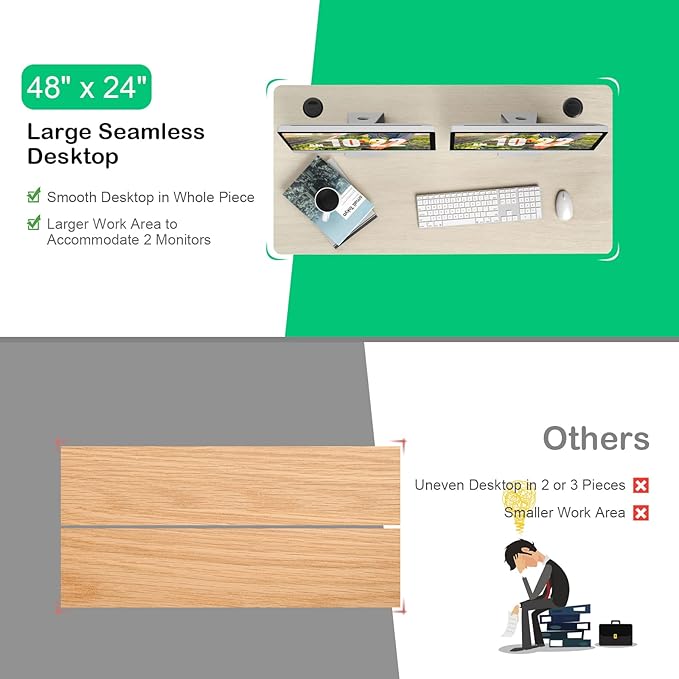 COSTWAY 48 x 24 Universal Table Top Solid One-Piece Wood Desktop for Standard &amp Height Adjustable Desk Frame Rectangular DIY Home Office Countertop(Table Top only) (Natural 48 x 24)