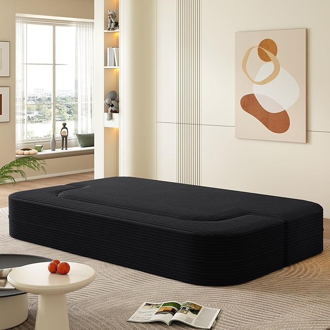 78.7 Convertible Sleeper Sofa Bed with 2 Soft Pillows 2-in-1 Fold Out Couch Upholstered in Luxurious Plush Corduroy Fabric Deep Seat Couch for Living Room Bedroom Guest Room Black