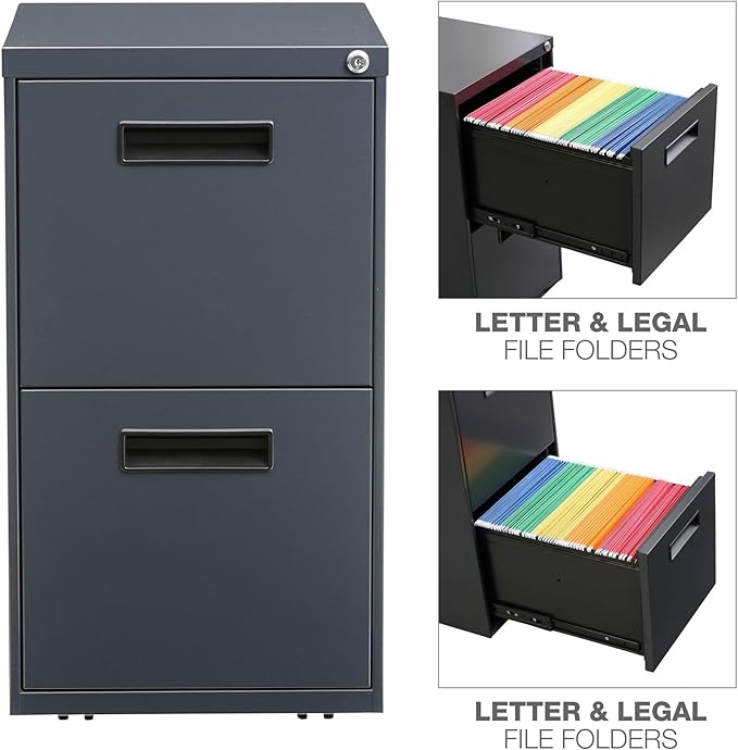 Alera PA54-2820CH Two-Drawer Metal Pedestal File 16w x 19-1/2d x 28-1/2h Charcoal Charcoal