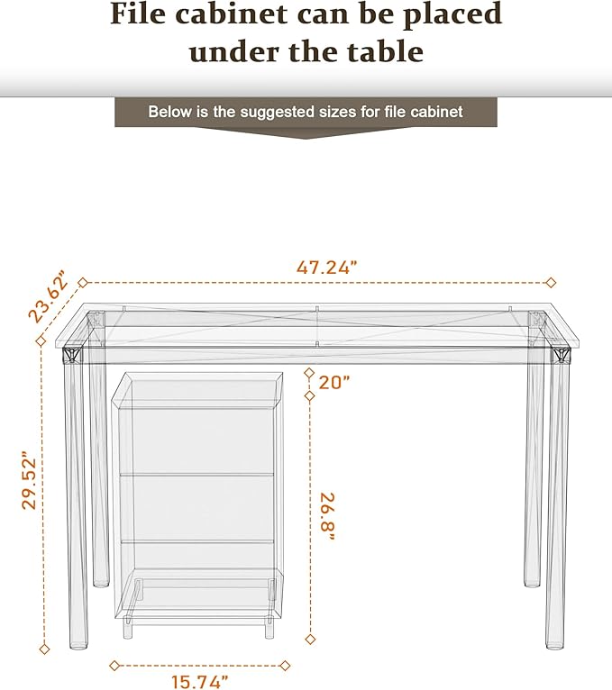 Teraves Computer Desk/Dining Table Office Desk Sturdy Writing Workstation for Home Office (47.24” Beige + White Frame)