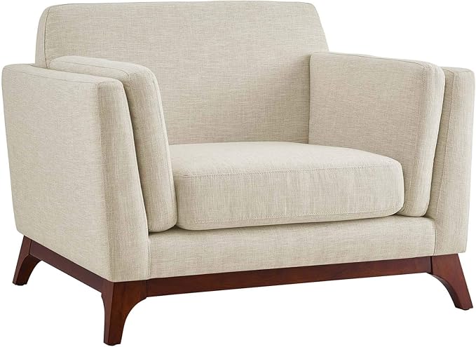 Modway Chance Mid-Century Modern Upholstered Fabric Accent Lounge Arm Chair In Beige