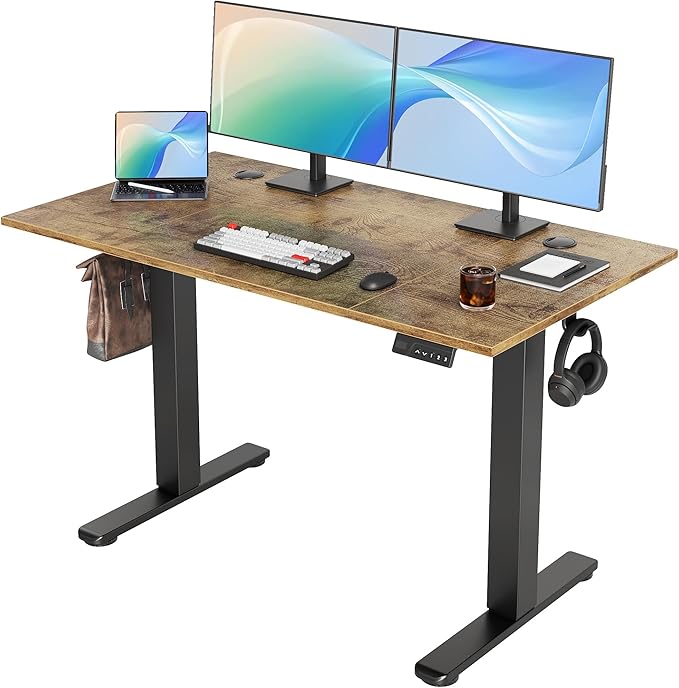 Seang Electric Height Adjustable Standing Desk 48 x 24 Inch Sit-Stand Desk with Stable T-Shaped Frame 3 Memory Buttons &amp Cable Organization for Home Office Workstation Black Frame/Rustic Brown