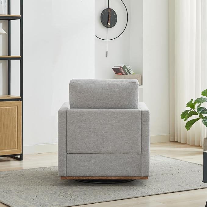 360° Swivel Accent Chair Square Modern Comfy Chair with Metal Base &amp Thicked Cushion Upholstered Lounge Reading Armchair Cloud Sofa Chairs for Living Room Bedroom Office(Chenille Light Gray)