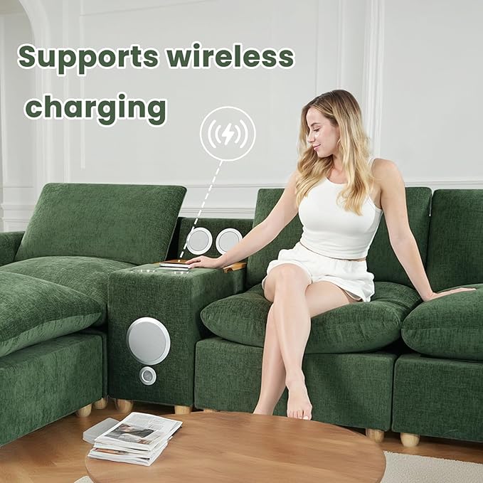 Brelice Modular Sofa Console with Wireless Charging &amp Bluetooth Speaker - All-in-One Armrest Organizer with Wired Charging Storage Tray Volume Control for Sectional Couch Living Room