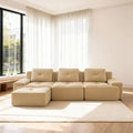 Casaphoria 115'' Boneless Sofa with Ottoman 3-Seater Modular Couch with 3 Pillows for Living Room L Shape Cloud Sectional Sofa No Assembly Camel