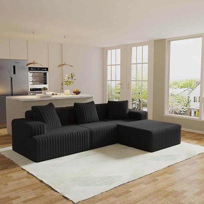 LIFE SKY Modern L-Shaped Sectional Sofa: CertiPUR-US &amp Oeko-TEX Certified Corduroy Fabric - 100% Polyurethane Foam Modular Couch for Urban Apartments Living Room