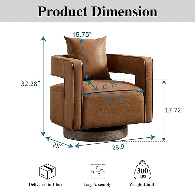 Mlmh &amp Kngwa 29 W Swivel Accent Barrel Chair Set of 2 Mid Century Modern PU Leather Round Arm Chair for Living Room BedroomBrown