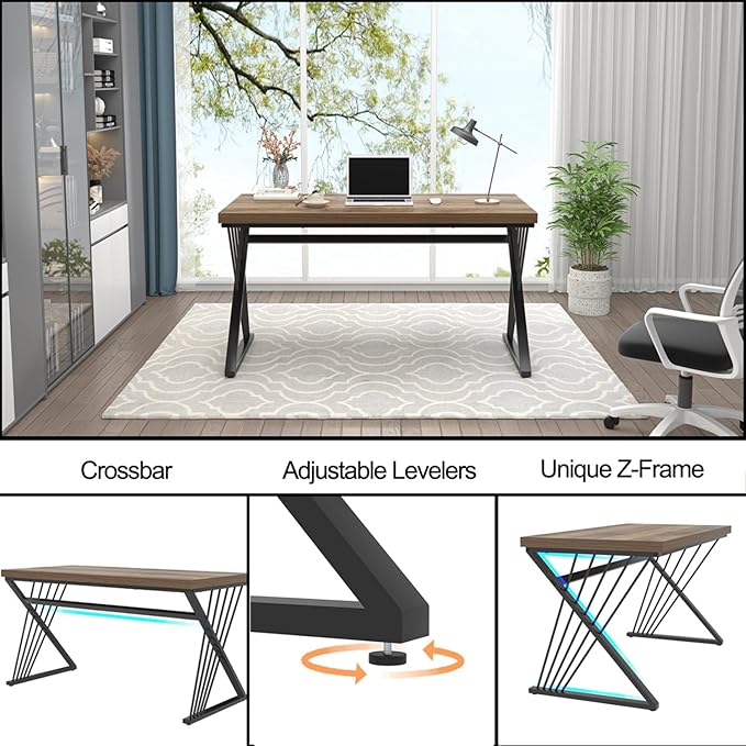 FOLUBAN Computer Desk Modern Home Office Desk Wood and Metal Study Writing Gaming Table for Bedroom Living Room Rustic Oak 53 Inch