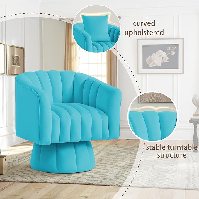 YSICK Swivel Accent Chair360°Swivel Barrel Chairs Mid-Century Chair with Wide Upholstered Modern Velvet Fabric Round Armchair for Living Room Lounge Bedroom