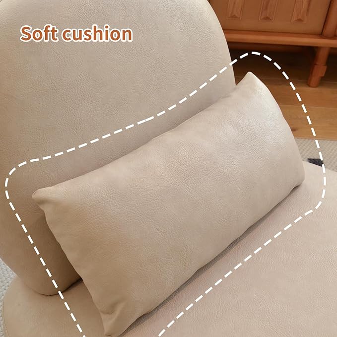 KEIKI Faux Leather Accent Chair with Solid Wood Legs Armless Single Seat Sofa for Living Room Bedroom or Reading Nook Comfy Lounge Chair Cream