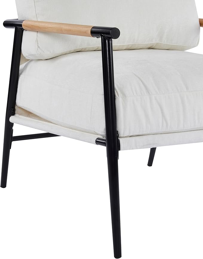 Christopher Knight Home Modern Fabric Accent Chair with Removable Cushions Metal Frame Minimalist Living Room Armchair Bedroom Comfy Reading Chair Beige