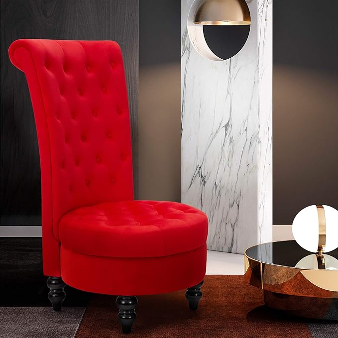 ECOTOUGE Queen Throne Chairs for Party Royal Design High Back Armless Chair with Sturdy Wood Legs for Bedroom Red