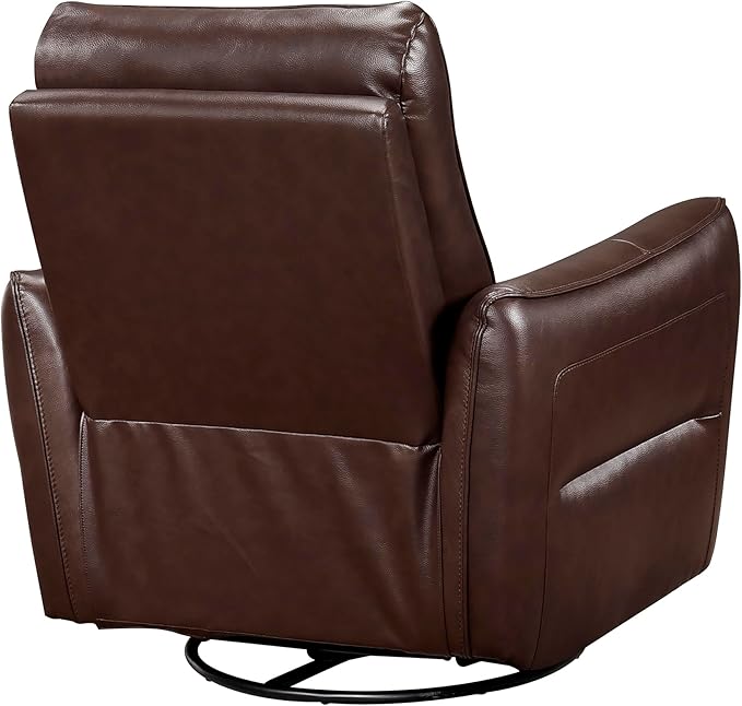Lexicon Swivel Glider Reclining Chair Top Grain Leather Match Manual Recliner Comfy Nursery Glider Recliner Swivel Reclining Chair for Living Room/Office/Bedroom/Apartment Brown