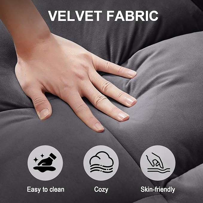 3-in-1 Convertible Sofa Bed 55'' Pull Out Couch Bed with Adjustable Backrest Velvet Fabric Sleeper Loveseat Sofa with Side Pocket Perfect for Living Room Easy Assembly(Gray)