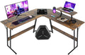 NChanmar L Shaped Gaming Desk with Monitor Riser Stand Home Office Corner Desk for Studying Working and Gaming Large Desktop Brown