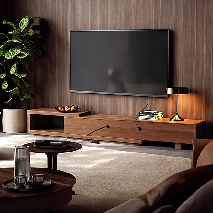 Adjustable Length 78-103 TV Stand with 2 Doors and 2 Drawers Entertainment Center with Storage for Living Room Bedroom Mid Century Modern TV Console Media Console Television Stand Walnut