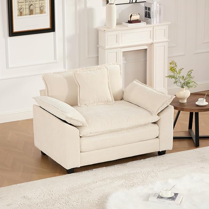 46.4 Modern Cozy Sectional Couches for Living Room Beige Chenille Comfy Cloud Couch Sectional 1 Seater Couch for Living Room Sofas para Sala U Shaped Sofas &amp Couches (Beige 1+0 Set)