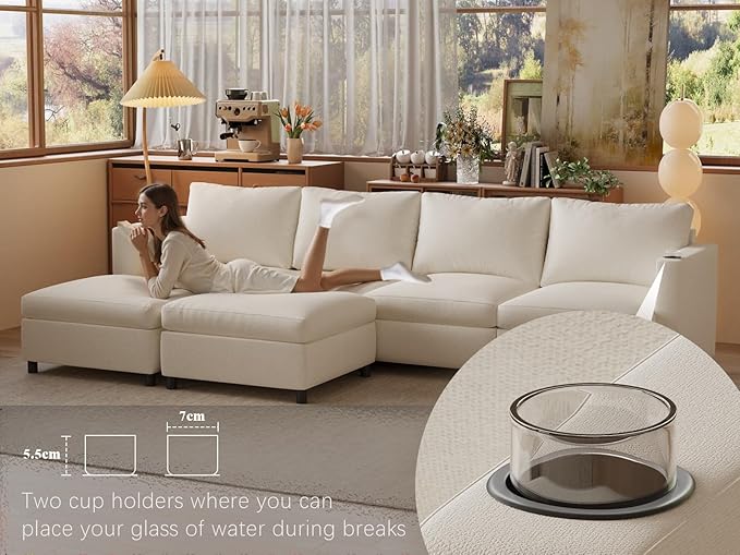 123 Modular Sectional Sofa Couch Convertible U Shaped Sectional Couches with Storage Ottoman 6 Seat Modern Sofa Set for Living Room and Office Beige