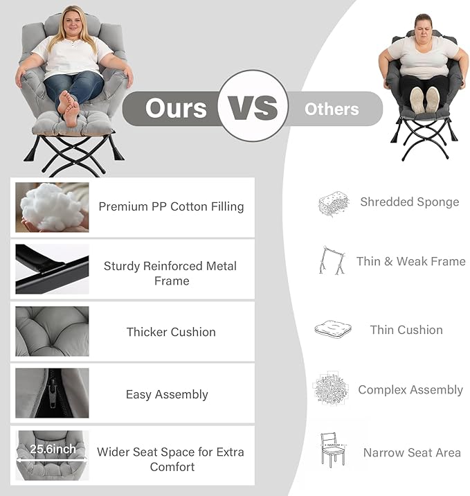 Lazy Chair with Folding Ottoman Modern Accent Lounge Armchair with Armrests and a Side Pocket &amp Foldable Footstool Leisure Reading Chair for Living Room Bedroom Dorm &amp Office Light Grey