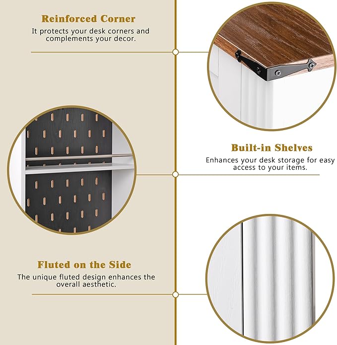 55 Farmhouse Executive Desk with Hutch and Pegboard Computer Desk with Drawers Cabinet Magazine Rack and Charging Station Home Office Desk for Small Space White