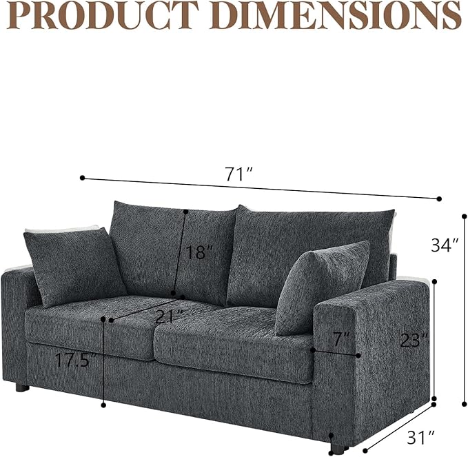 71 Loveseat Sofa Upholstered Love Seat with Deep Cushions &amp Removable Pillows Modern Polyester Couch for Bedroom Living Room &amp Office (Blue Gray)