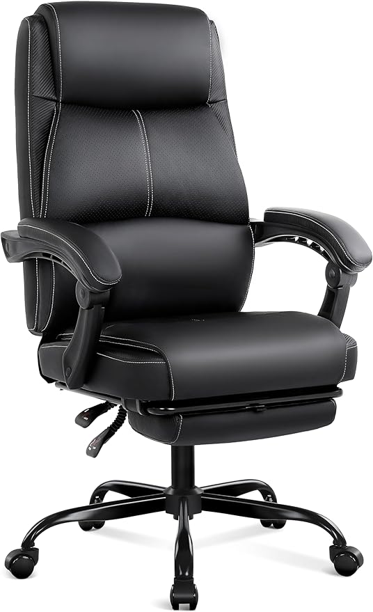 Misolant Big and Tall Office Chair with Footrest High Back Desk Chair with Linkage Armrest 90-155° Recline Executive Computer Chairs with Adjustable Height for Home
